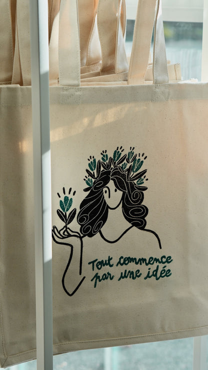 Sac en coton  &quot;Tout commence par une idée&quot; - Bleu
