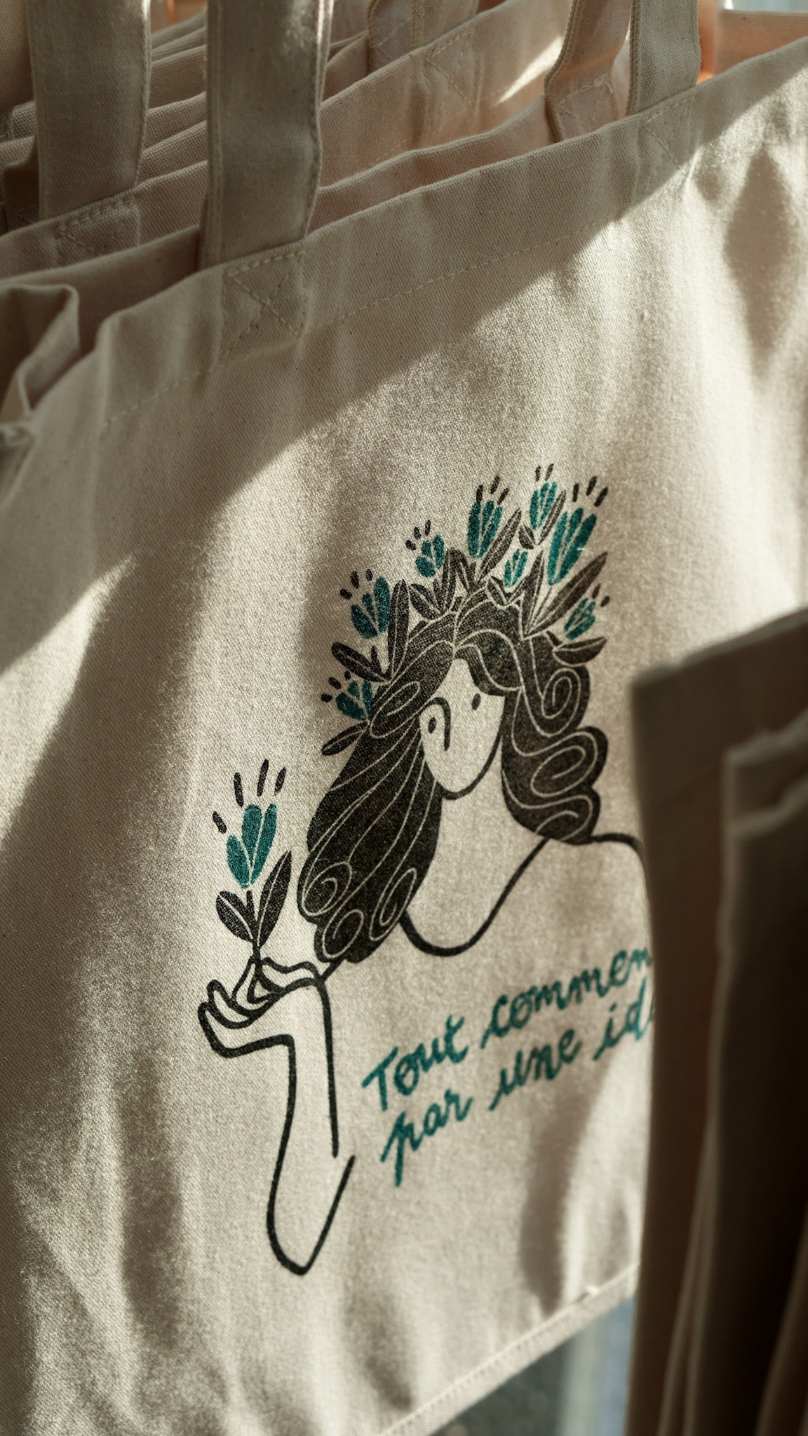 Sac en coton  &quot;Tout commence par une idée&quot; - Bleu