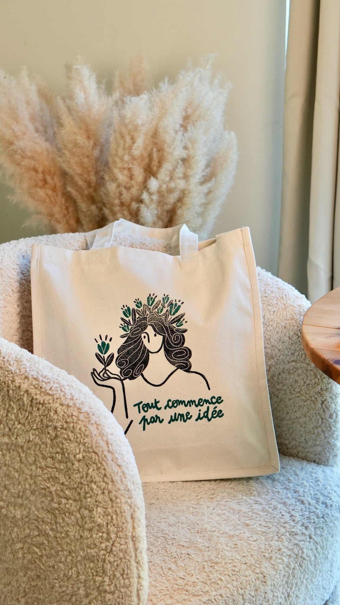 Sac en coton  &quot;Tout commence par une idée&quot; - Bleu