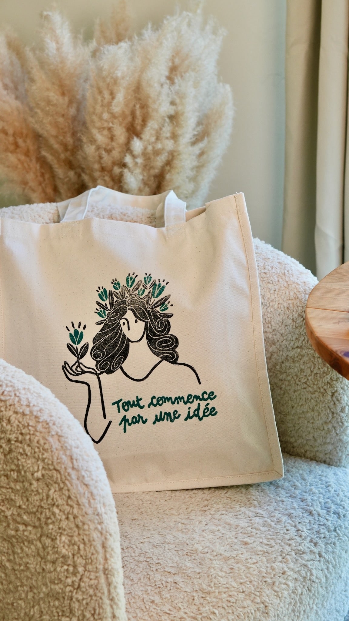 Sac en coton  &quot;Tout commence par une idée&quot; - Bleu