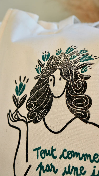 Sac en coton  &quot;Tout commence par une idée&quot; - Bleu