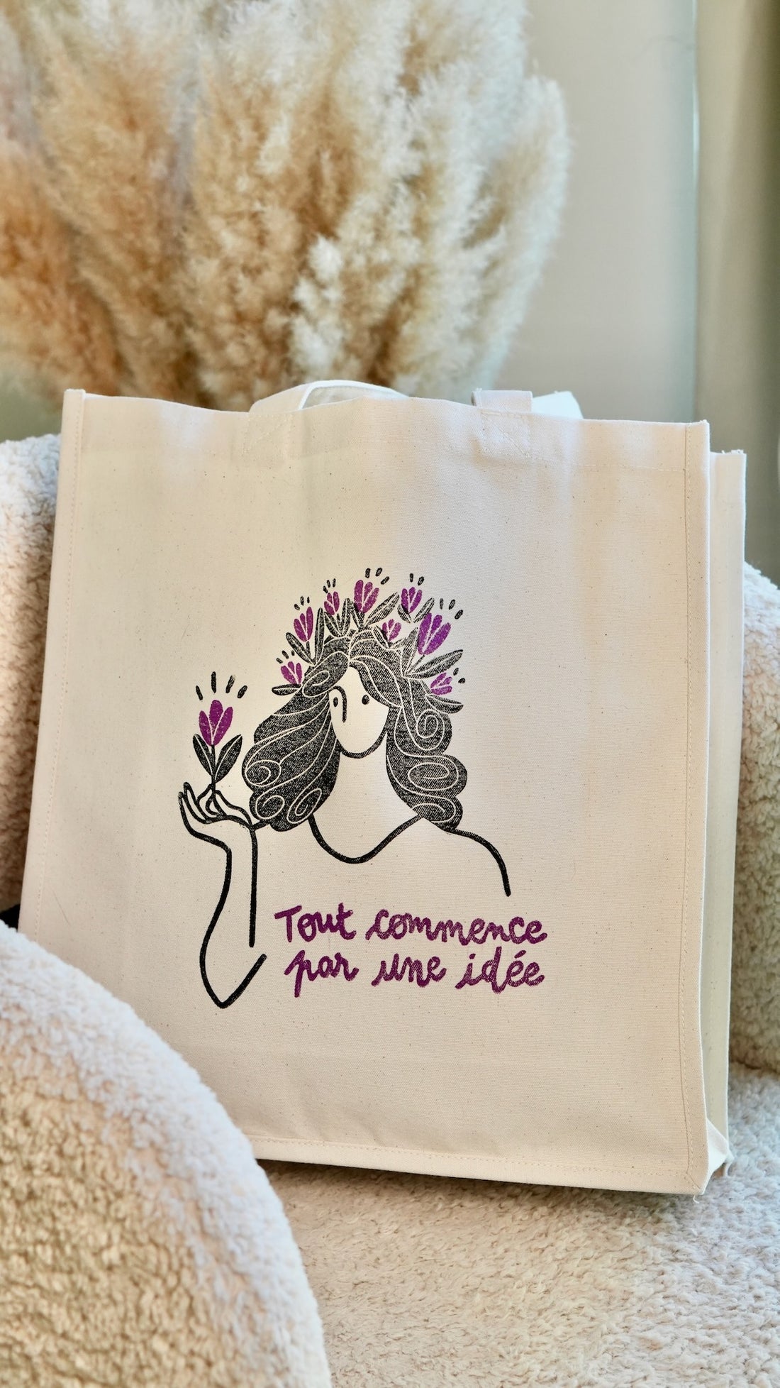 Sac en coton &quot;Tout commence par une idée&quot; - Prune