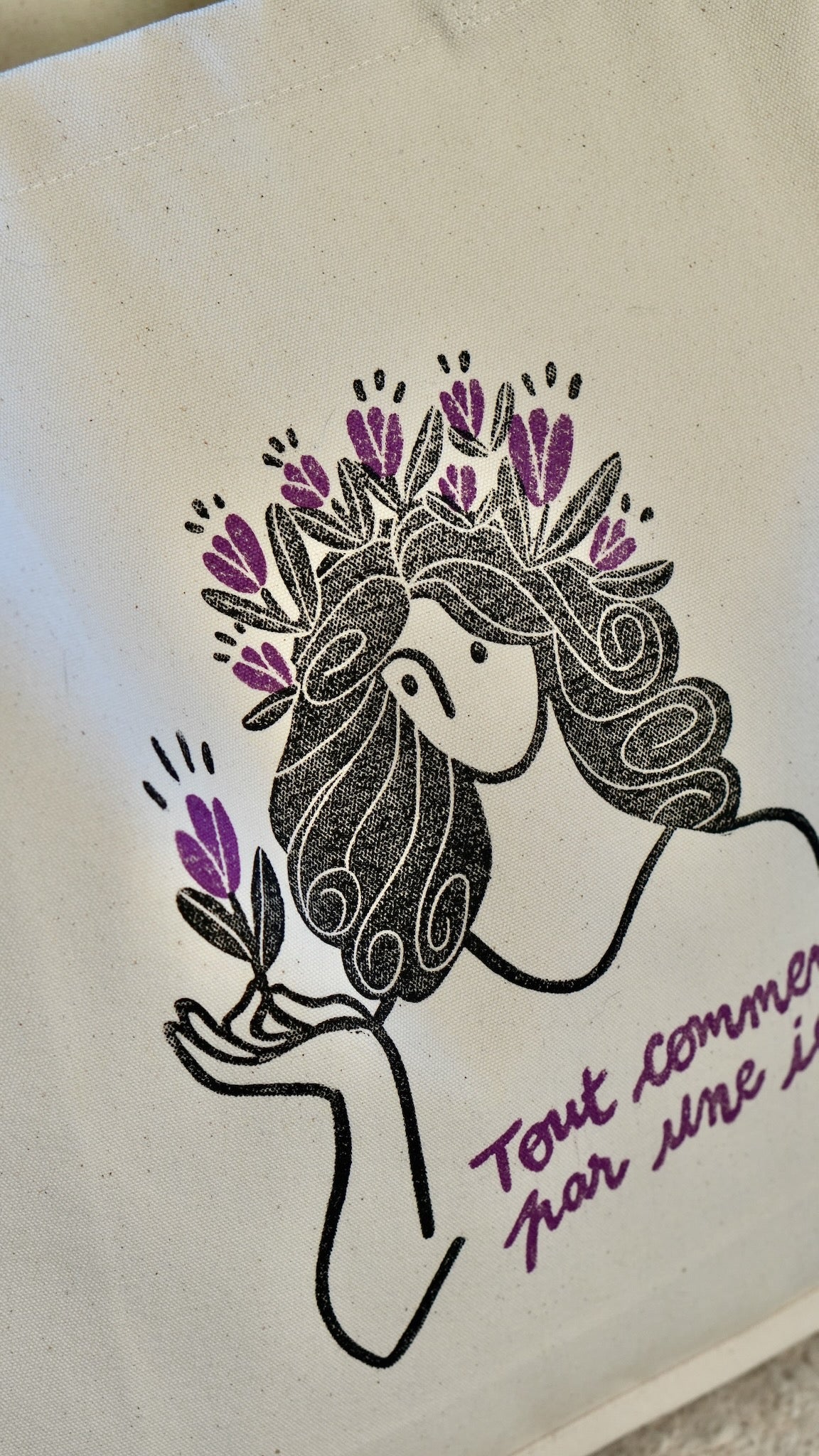 Sac en coton &quot;Tout commence par une idée&quot; - Prune