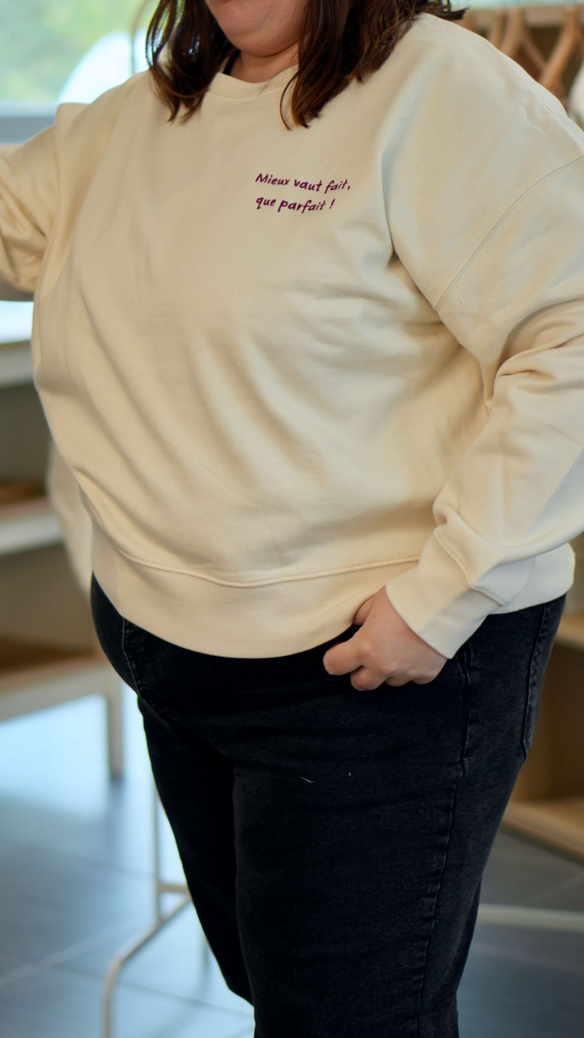 Sweat brodé femme &quot;Mieux vaut fait que parfait&quot; - Bordeau