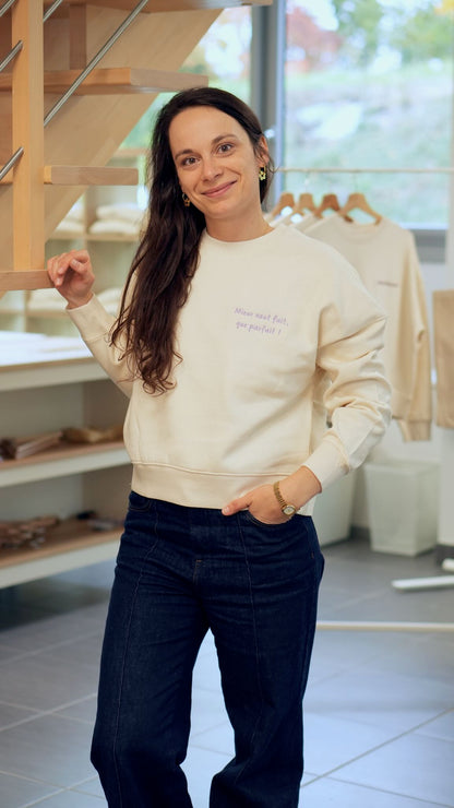 Sweat brodé femme &quot;Mieux vaut fait que parfait&quot; - Mauve