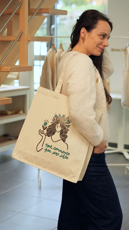 Sac en coton  &quot;Tout commence par une idée&quot; - Bleu